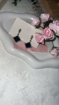 Stylish Black Geometric Square Earrings, Vintage Style, with Cubic Zirconia, Alloy, 925 Finished Silver Posts