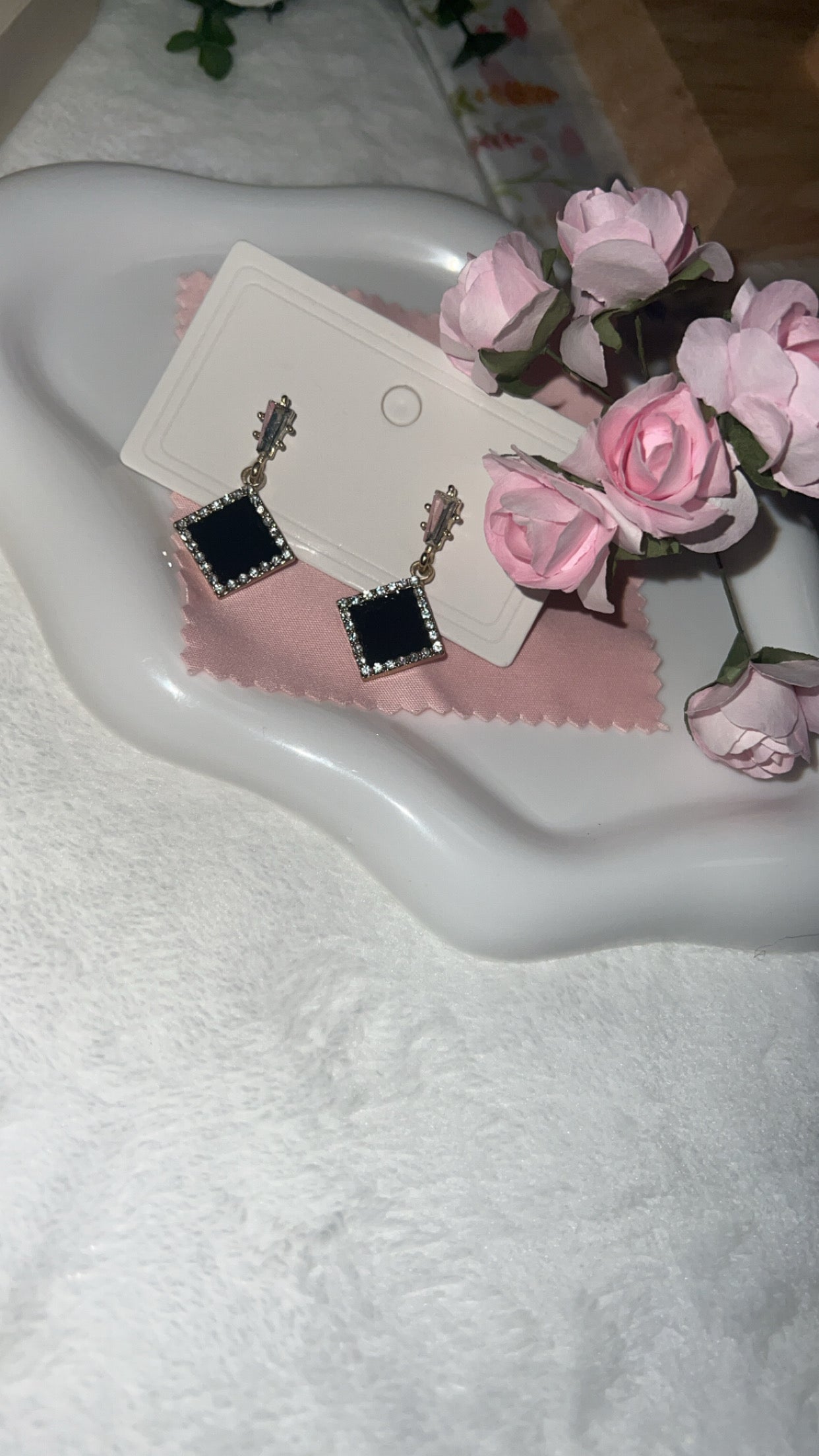 Stylish Black Geometric Square Earrings, Vintage Style, with Cubic Zirconia, Alloy, 925 Finished Silver Posts