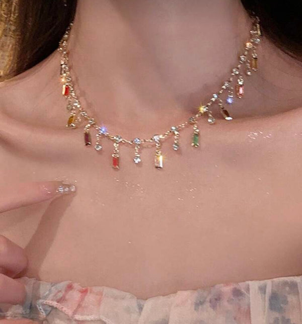 Rainbow Color Butterfly Crystal Tassel Necklace