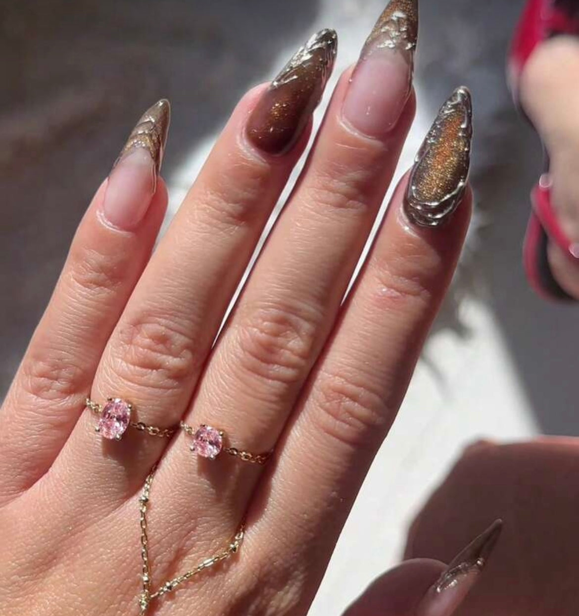 rundraw 1pc Oval Chain Link Adjustable Ring With Embedded Pink Cubic Zirconia