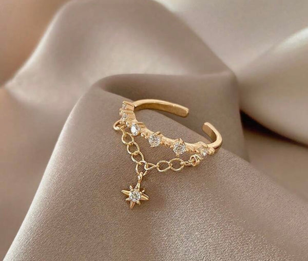 1pc Fashionable New Arrival European And American Style Alloy Chain Geometric Ring, Open Adjustable Ring