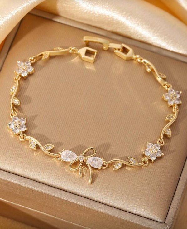 1pc High Quality Shiny Zirconia
Tennis Bracelet With Flower & Leaf
Unique Design